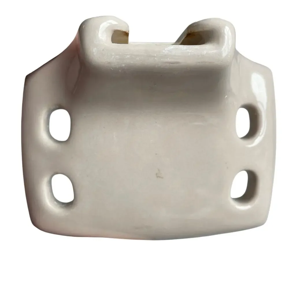 Vintage Porcelain Toothbrush Holder Wall Mount Bathroom 4 Slot Taupe Beige READ